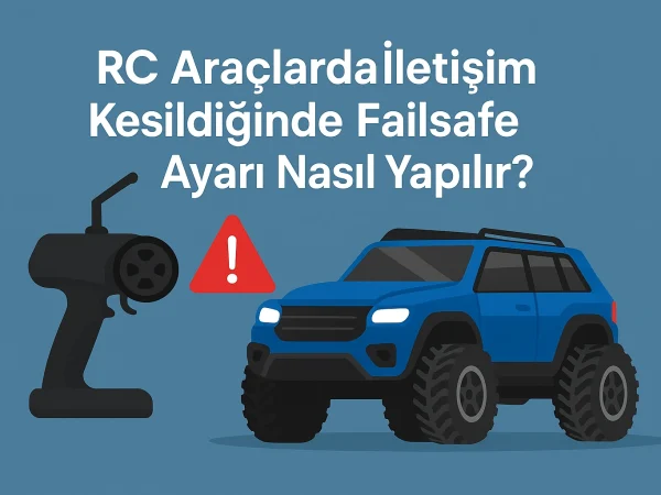 RC araçlarda failsafe ayarını konu alan Türkçe başlıklı, düz grafik tasarımlı bilgilendirici görsel.